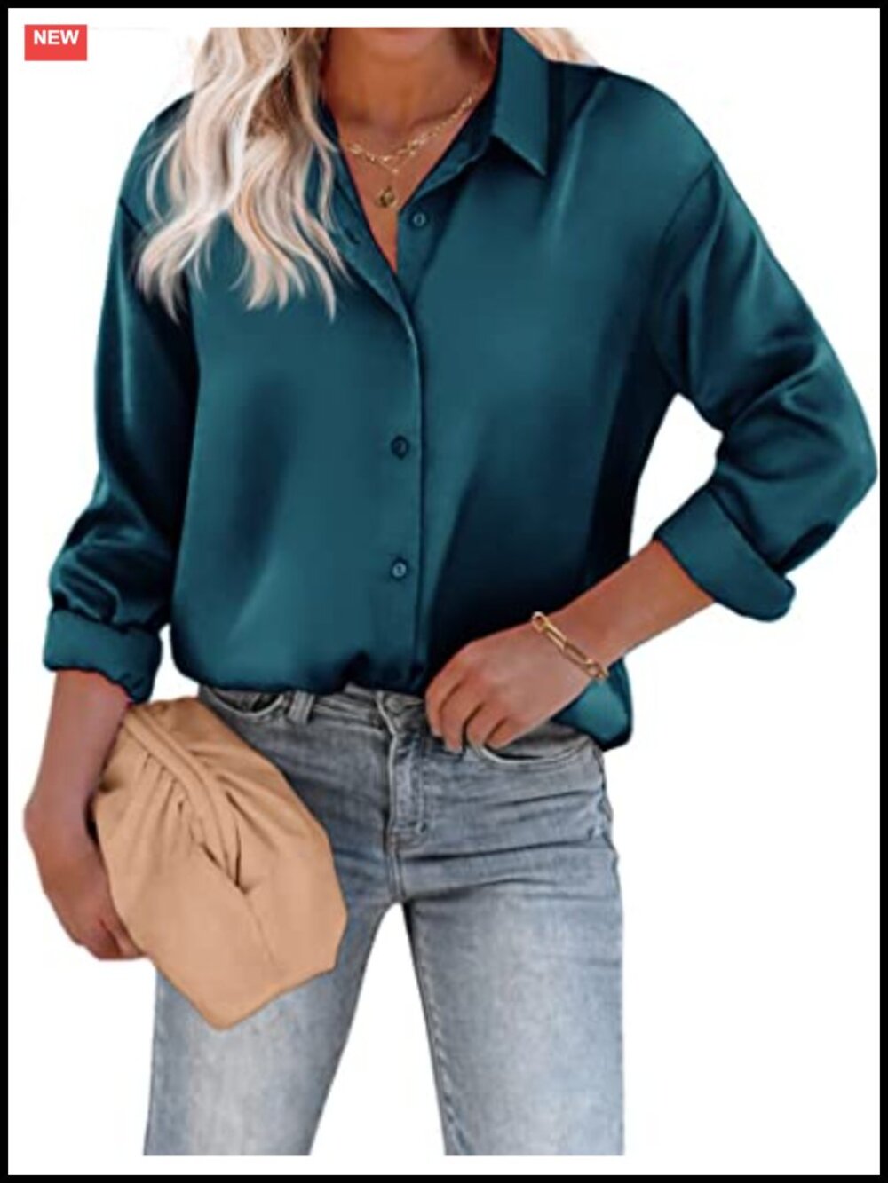 Satin Silk Button Down Blouse Loose Fit Long Sleeve Work Tunic Top